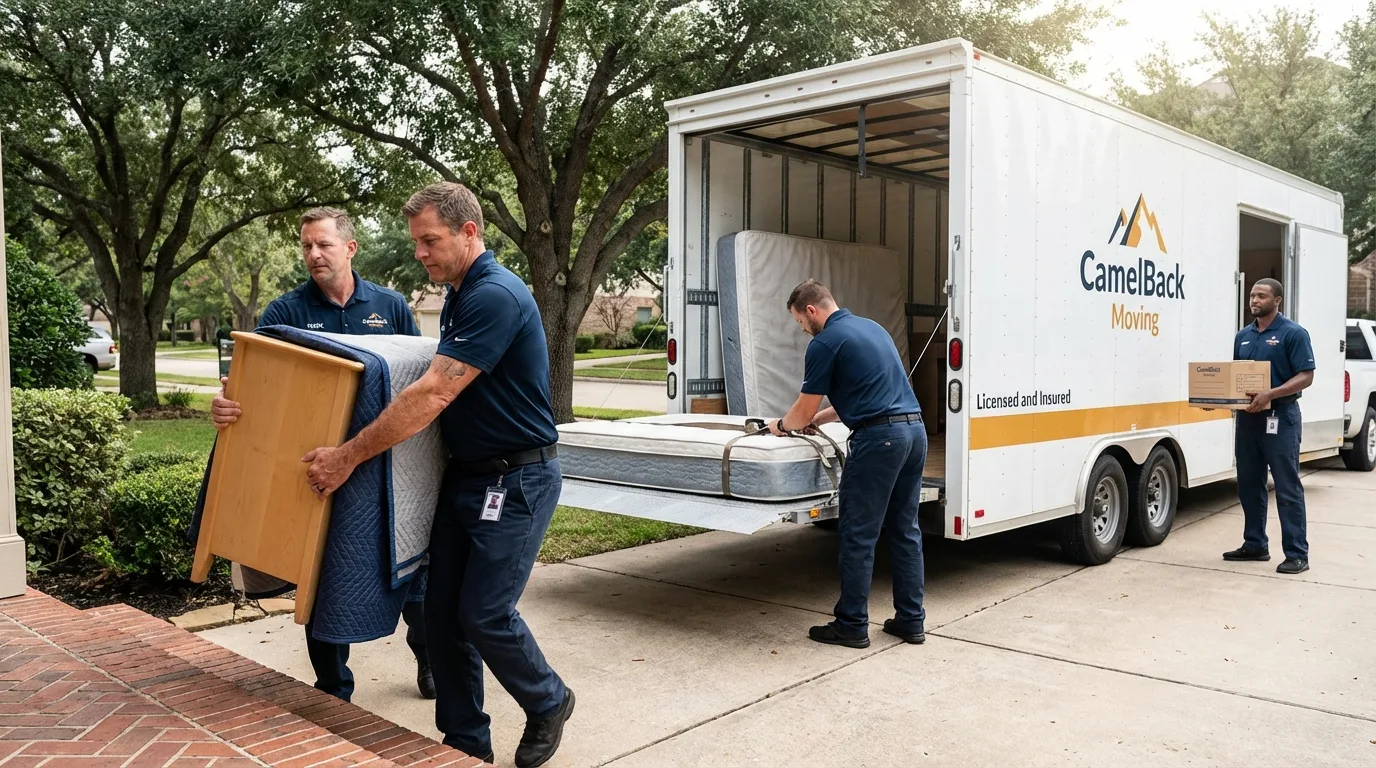 Crew loading residential truck for cross-state move from Preston, IA