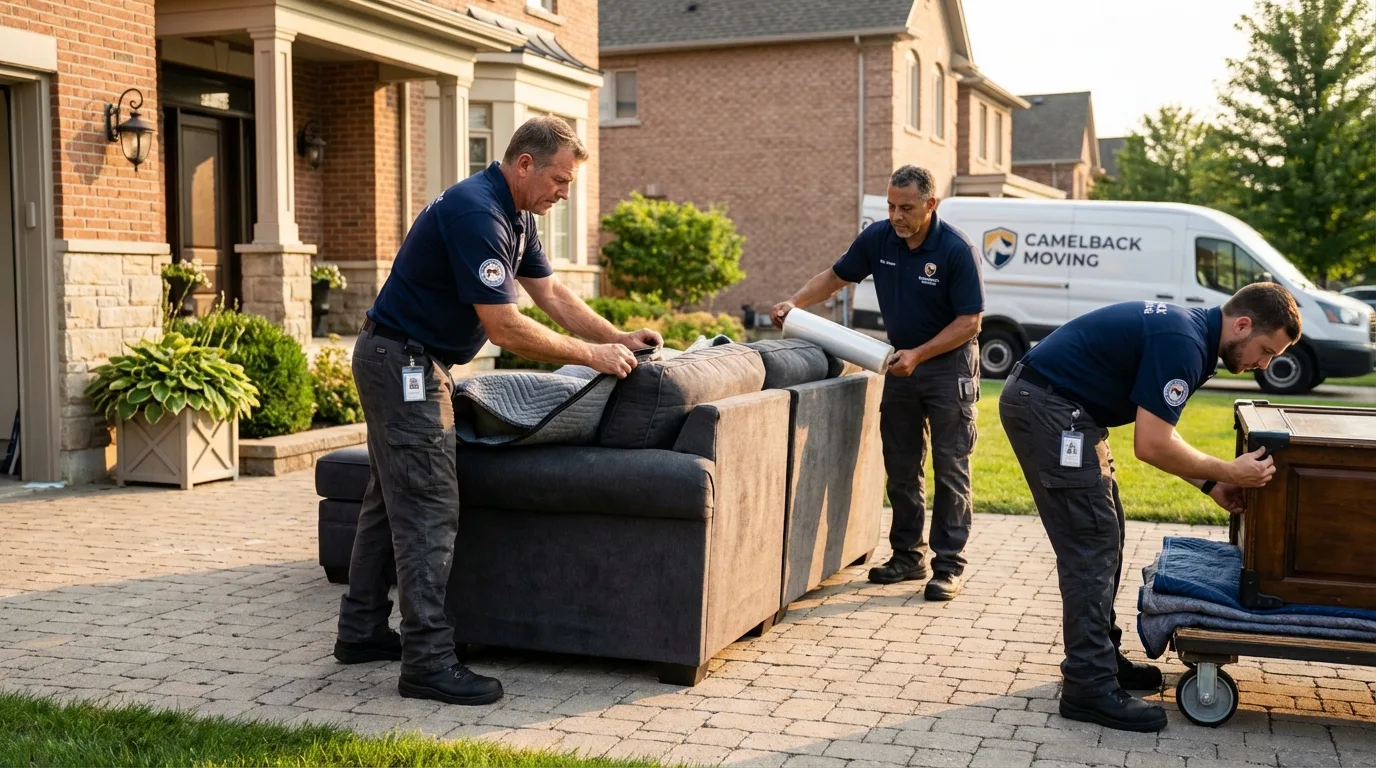 Large estate moving crew wrapping furniture in Preston, IA